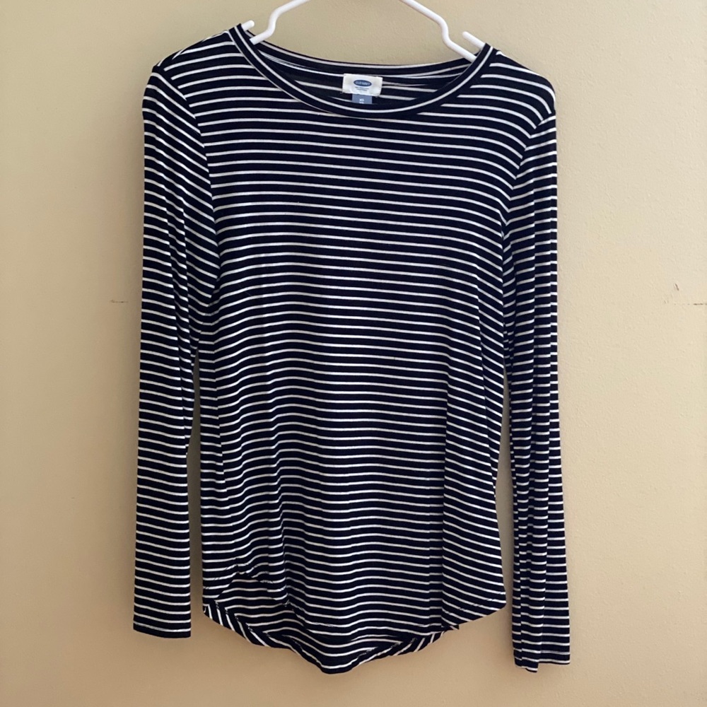 Black and white striped long sleeve top